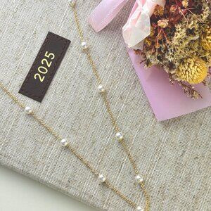 Dainty Multiple Pearl Necklace by Stella Amoré– Gold Freshwater Pearl Chain